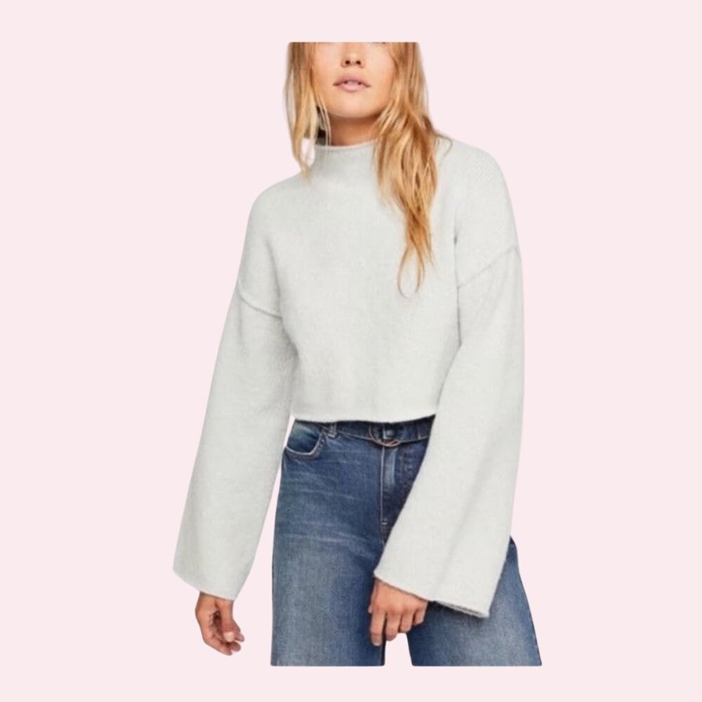 Free People Lost In A Forest Sweater Light Grey Size XS